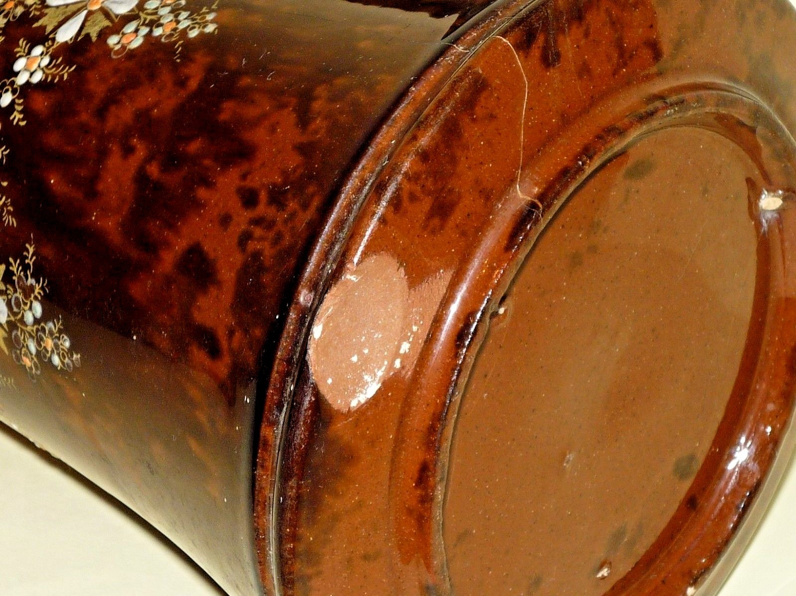 Nicely Decorated Vintage Mottled Brown Pitcher