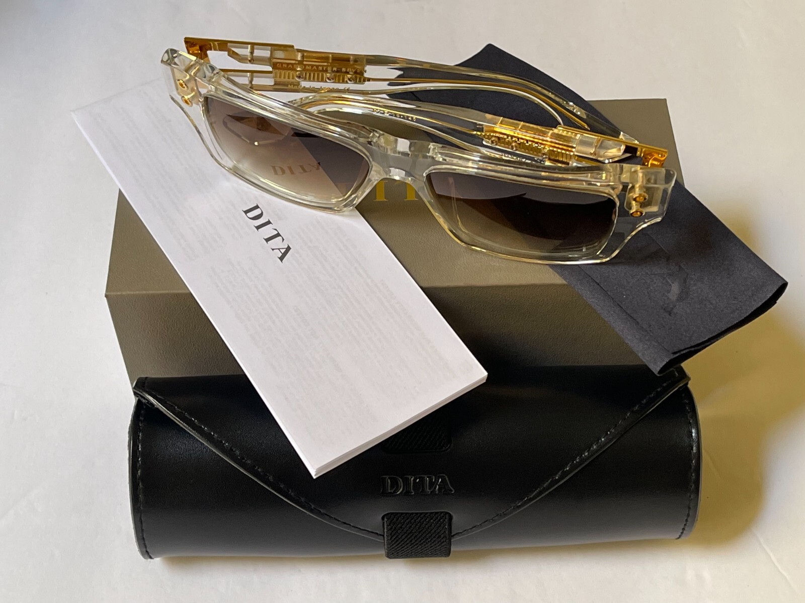 Pre-owned Dita Grandmaster-7 Dts407-a-02 Clear/gold Frame Brown Lens Sunglasses 57-16-145