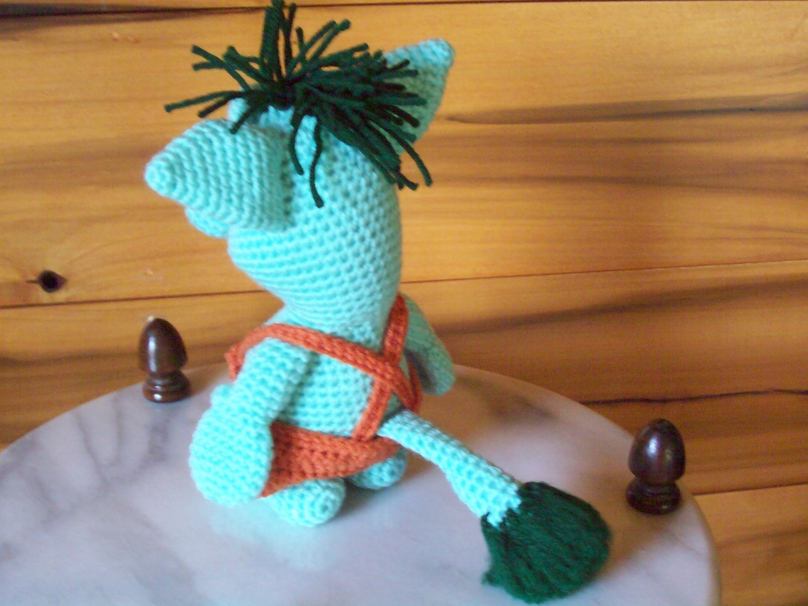 Adorable crochet 8 1/2 in green TROLL animal doll toy handmade