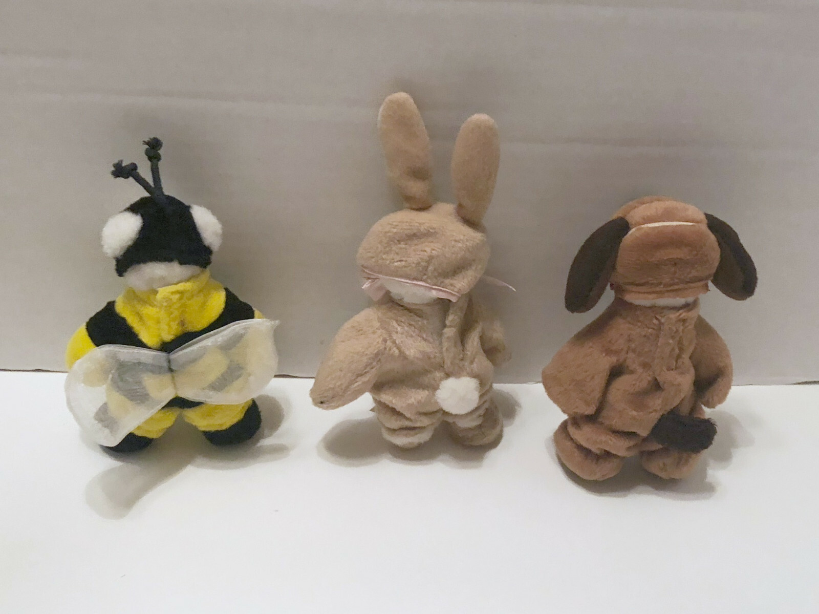 Lot of 3 Wee Bear Village Ganz Plush Animals in Costumes Bee Dog Bunny Rabbit