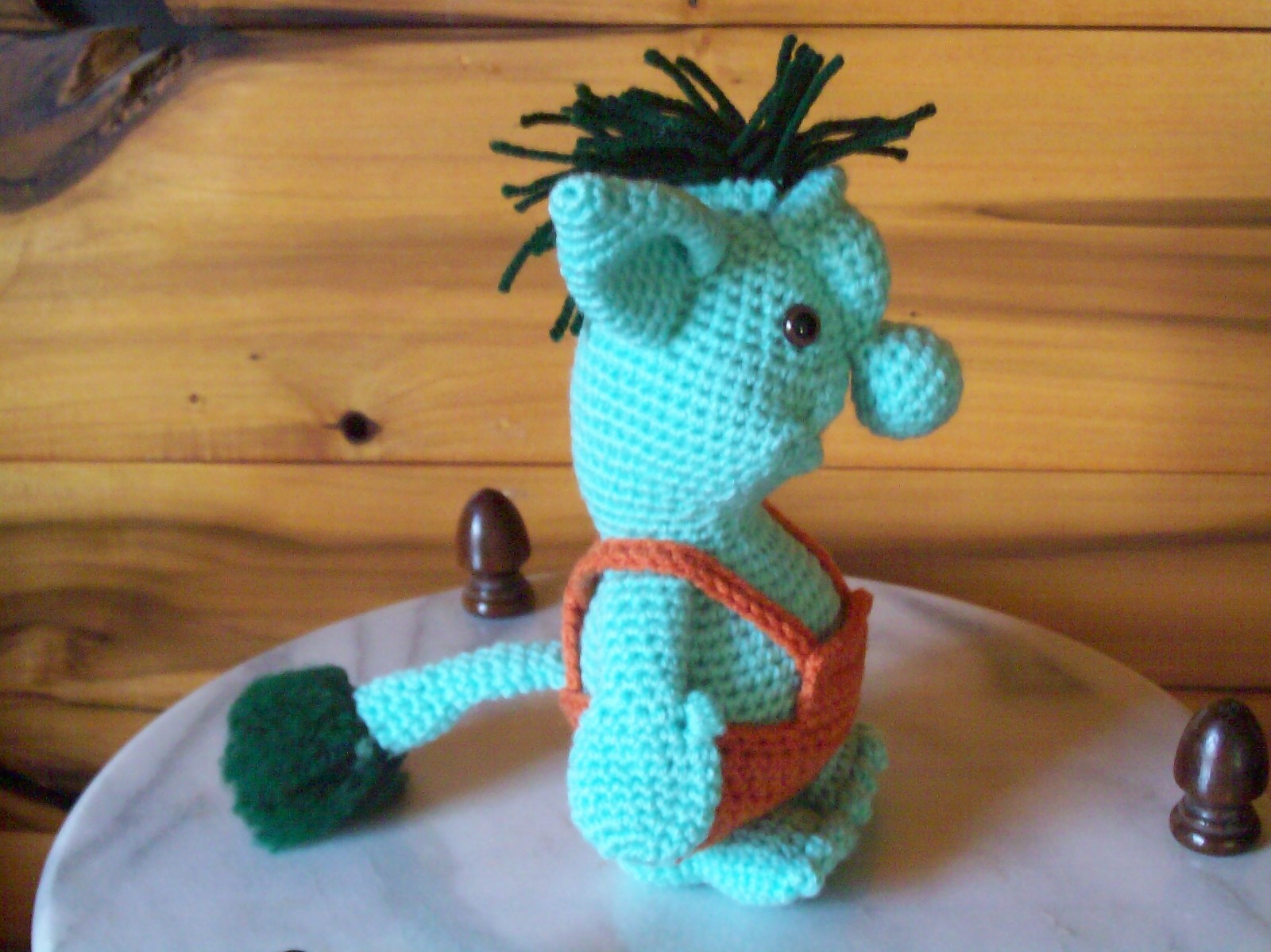Adorable crochet 8 1/2 in green TROLL animal doll toy handmade