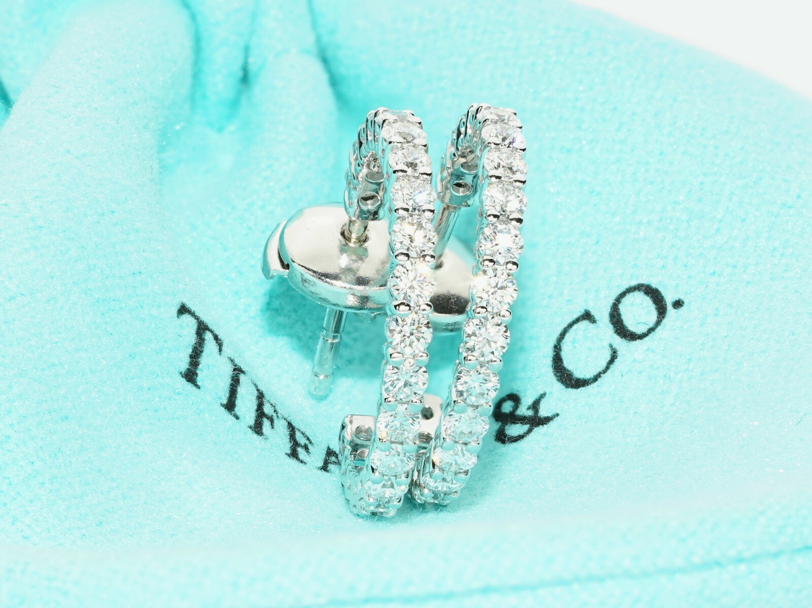 Tiffany & Co. Platinum Shared Prong Setting Diamond Hoop Earrings 1.20ct