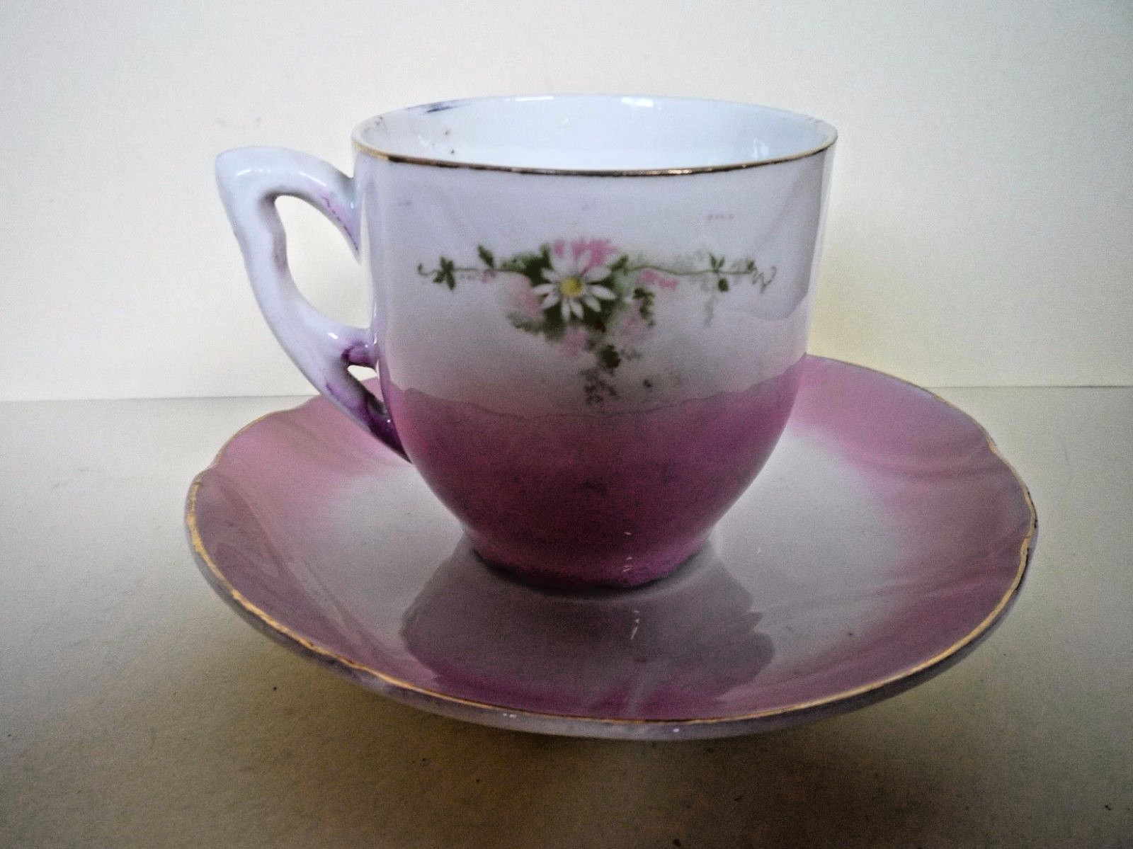 Lavender Colored Decorated Cup and Saucer