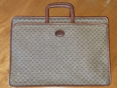 Vintage GUCCI micro GG Monogram File Business laptop Clutch Bag brown no strap