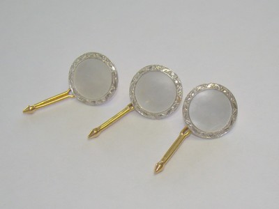 Antique Art Deco Signed 14K Yellow Gold Mother Of Pearl & Platinum Button Set