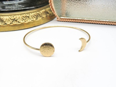 Skinny Gold Tone Textured Moon Cuff Bracelet W45