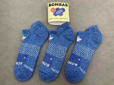 3 pairs Bombas Men's All-Purpose Performance Ankle Sock Size Large 9-13 blue