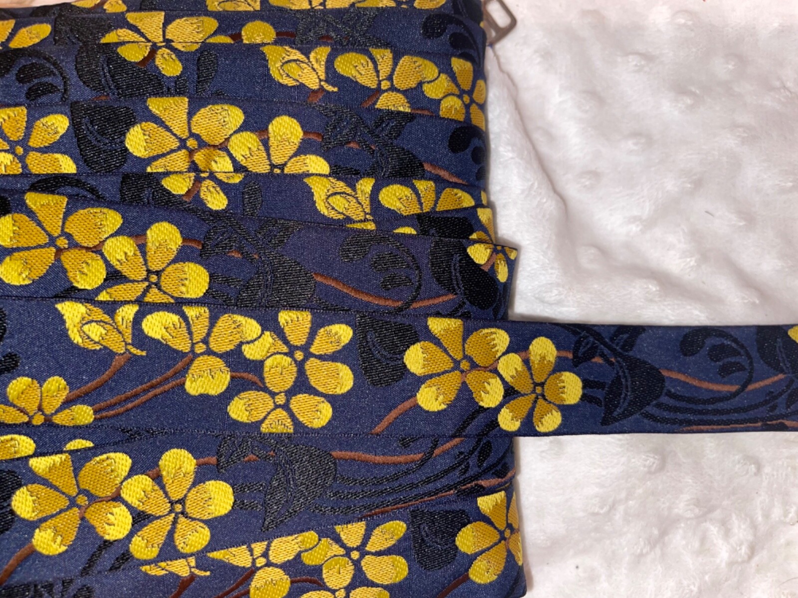 5 yards navy blue mustard yellow floral woven jacquard