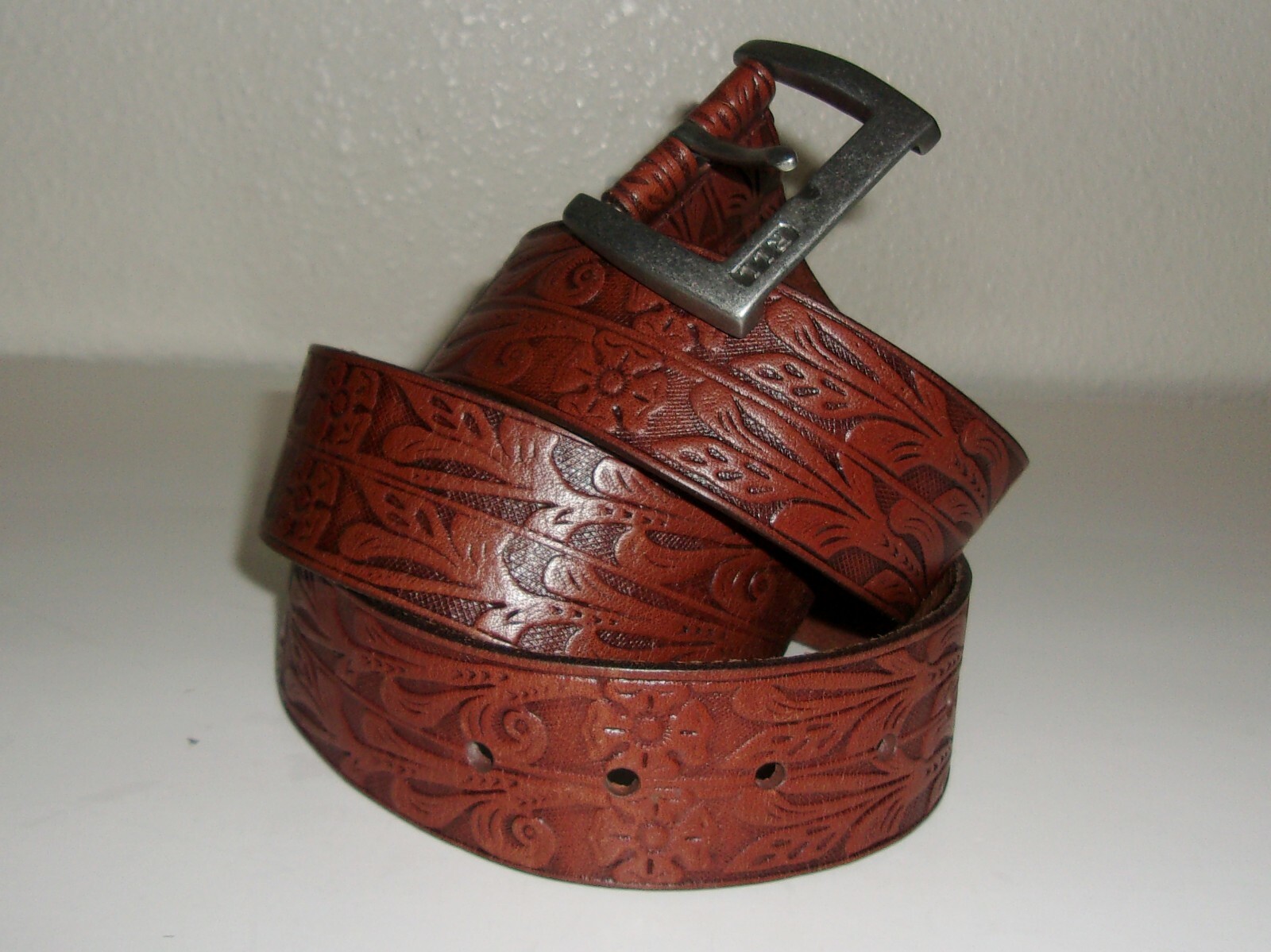 Ralph Lauren Brown Tooled Leather Belt Size XL