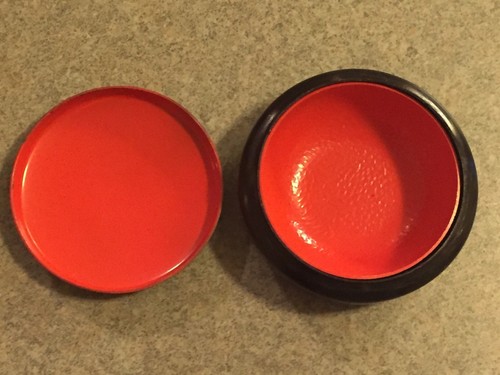 Hand Painted Round Lacquer Trinket Box Floral Motif Red Interior Russia USSR