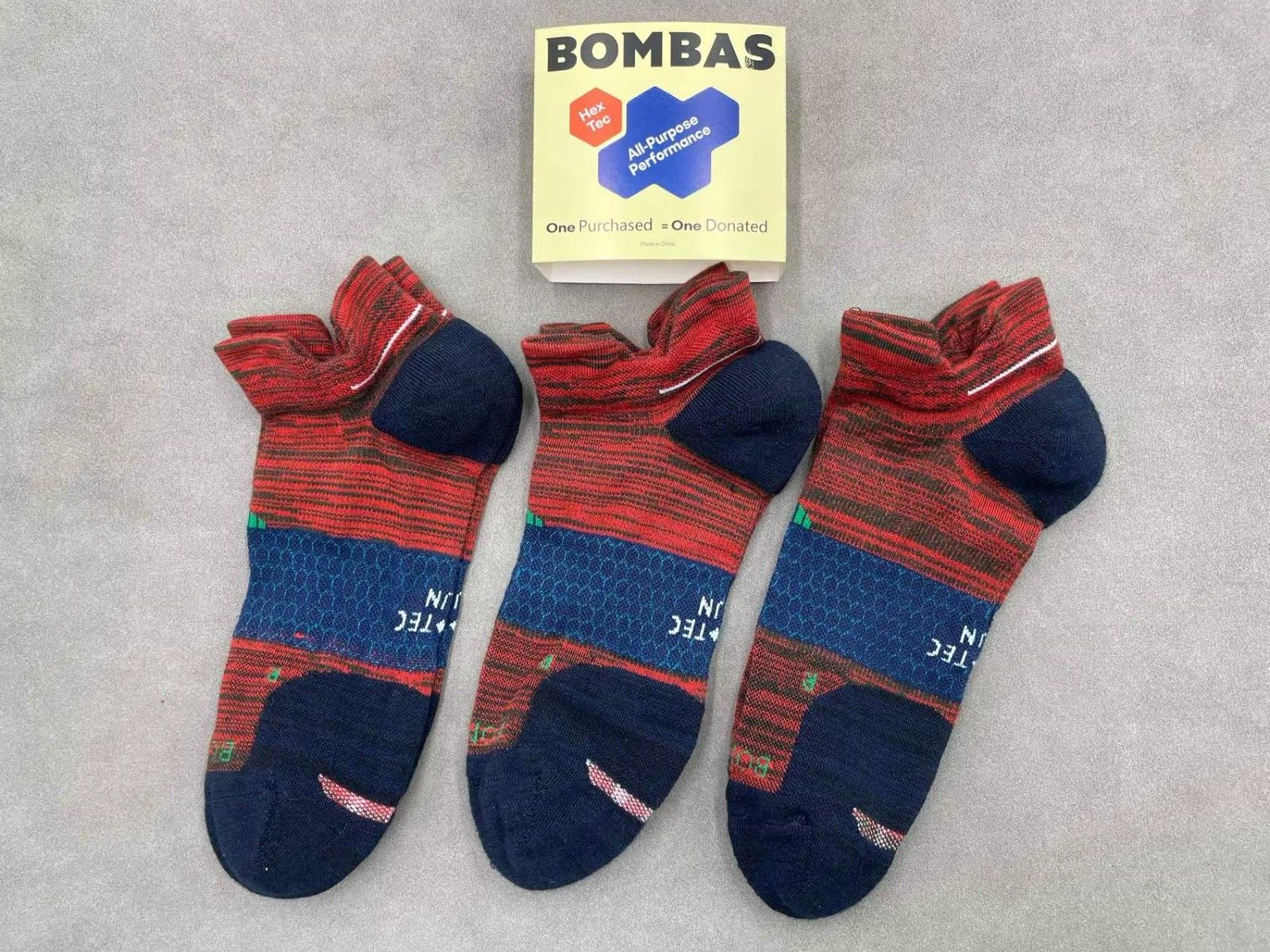 3 pairs Bombas Men's All-Purpose Performance Ankle Sock Size Large 9-13 Red