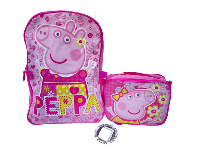 Peppa Pig School Backpack Girls Book Bag Insulated Lunch Box Set Pink Gift Toy
