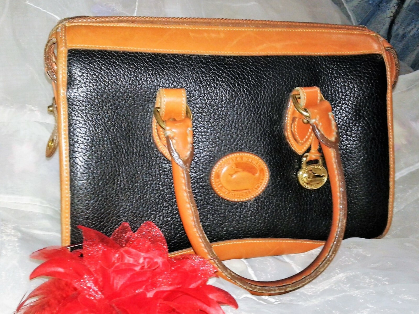 Vintage Dooney & Bourke Handbag Black Pebble Leather Double straps