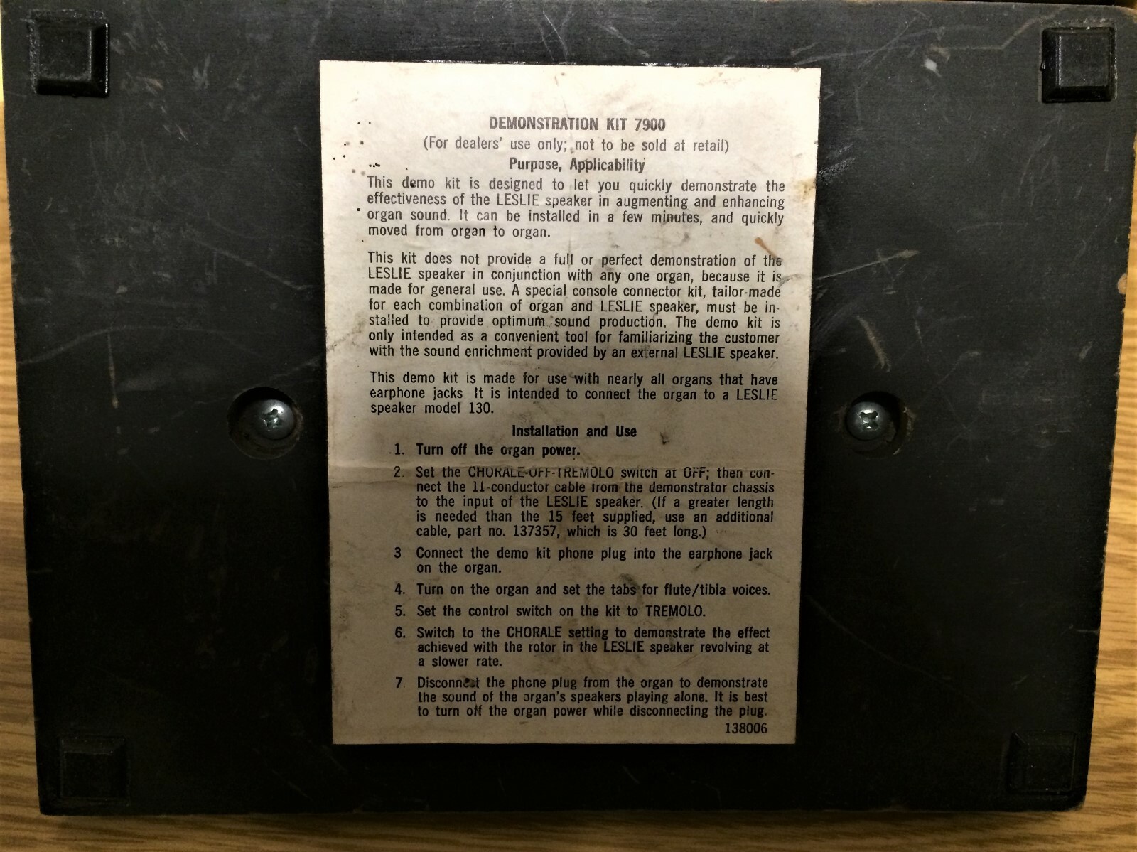 RARE LESLIE 7800 DEMO KIT SWITCH TREMOLO CHORALE DEALER DISPLAY UNIT