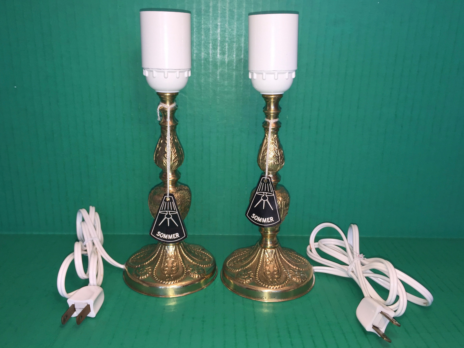2 VINTAGE Danish CAST BRASS BRONZE Table Lamps Original Tags Unused DENMARK 9 IN