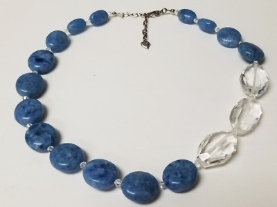 NWOT Signed CAROLEE Genuine Blue Semi Precious Stone Glass Crystal Necklace