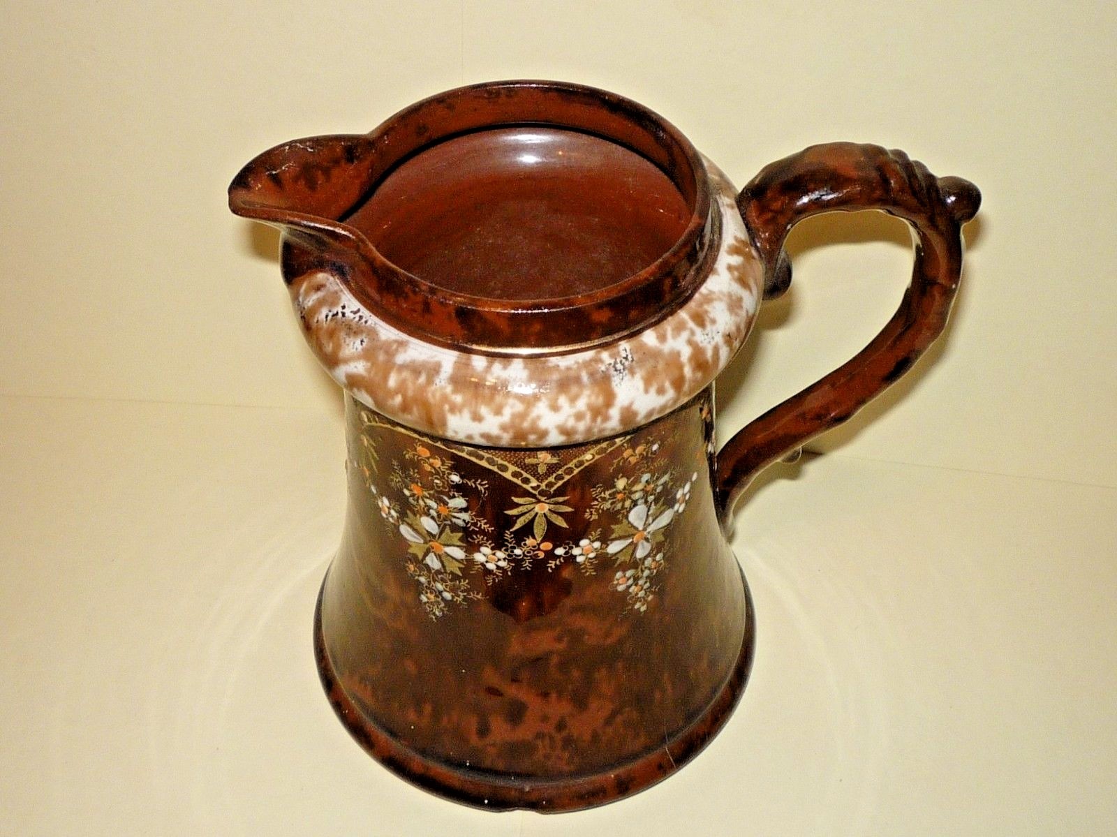 Nicely Decorated Vintage Mottled Brown Pitcher