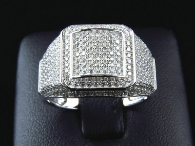 Solid 10k White Gold Engagement Wedding Ring For Men's 2.00ct Round Cut Diamond