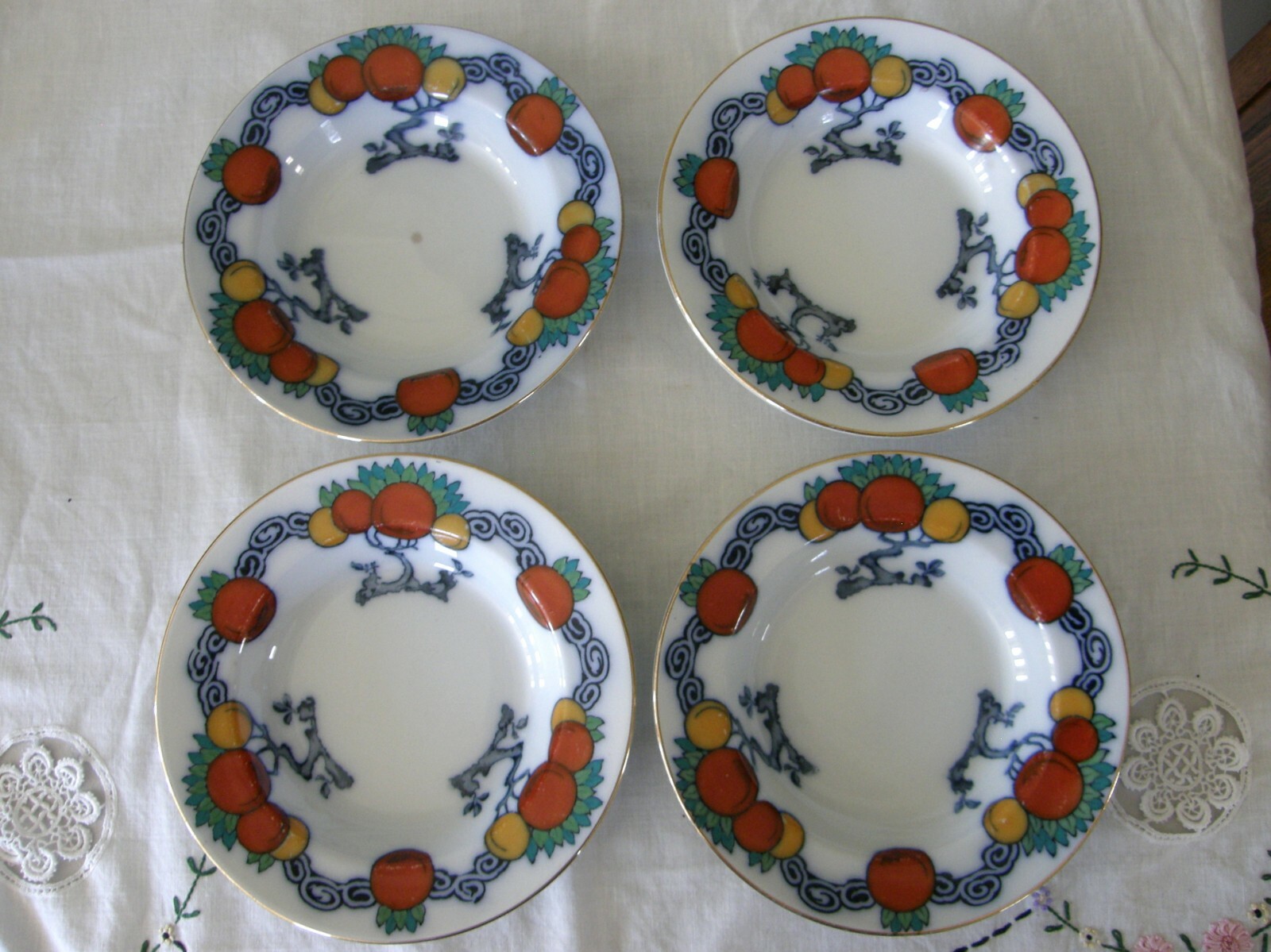 SET 4 VINTAGE ART DECO KEELING & Co  LOSOL WARE BOWLS CHANDOS BURSLEM FLOW BLUE
