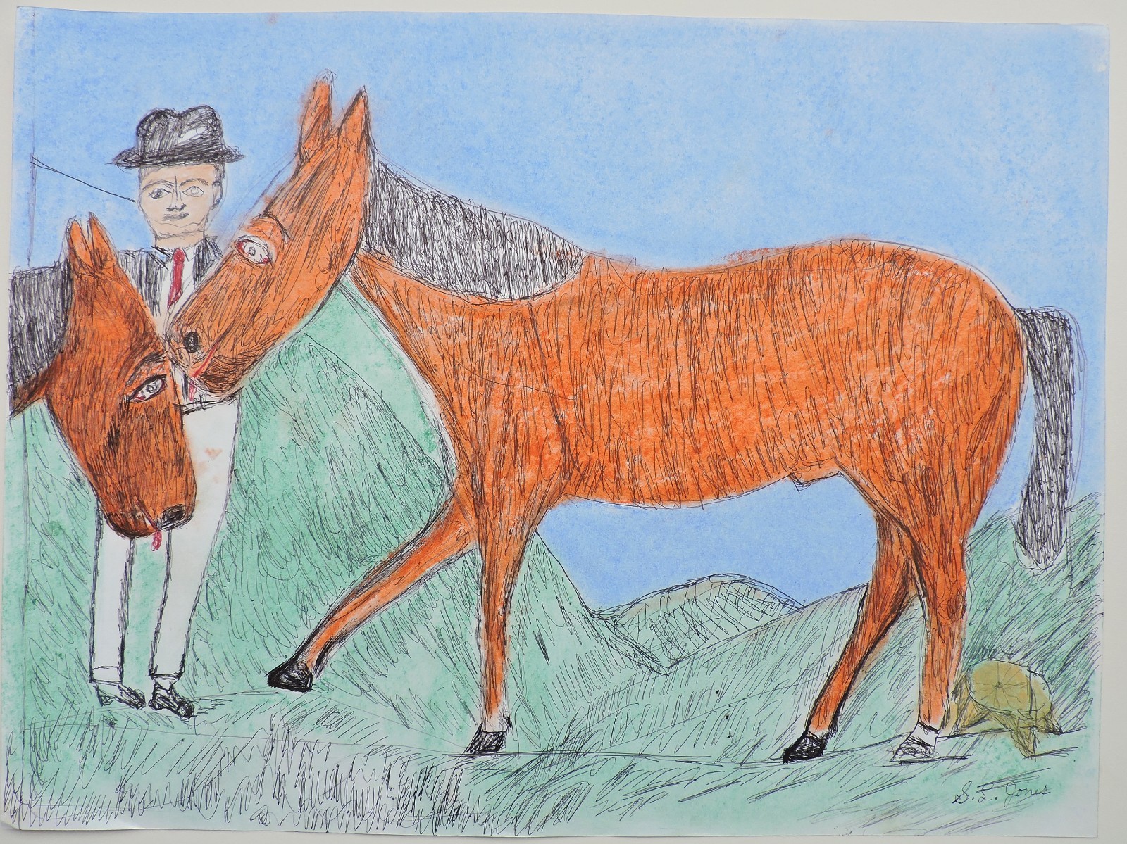 Shields Landon Jones *1901-1995) Folk Outsider Art Portraits Portrait Horse