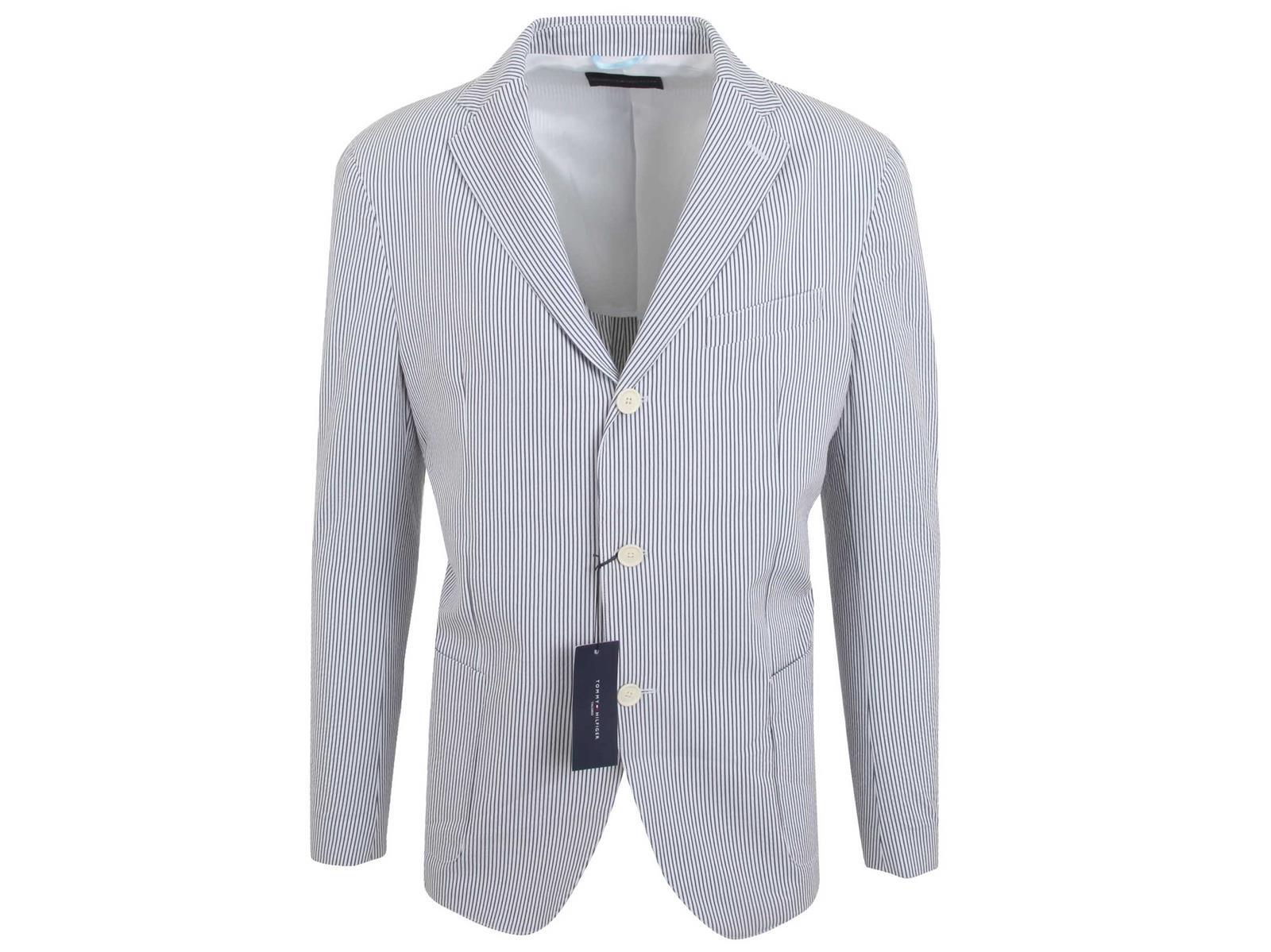 Pre-owned Tommy Hilfiger Men's Blazer Jacket Size 102 Cotton Blue & White Striped Tailored