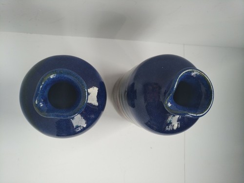 Gema Ossenbach Pottery Jug x 2 Blue & Earth Glaze Tones Jug Cruet Signed