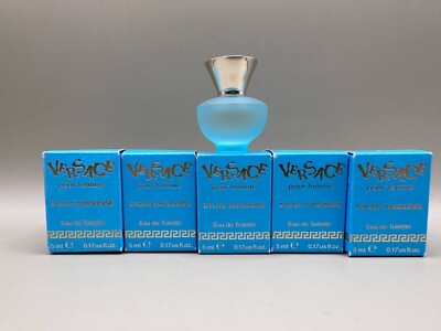 LOT OF 5 VERSACE DYLAN  TURQUOISE POUE FEMME EAU DE TOILETTE .17oz, 5mL*5 NIB