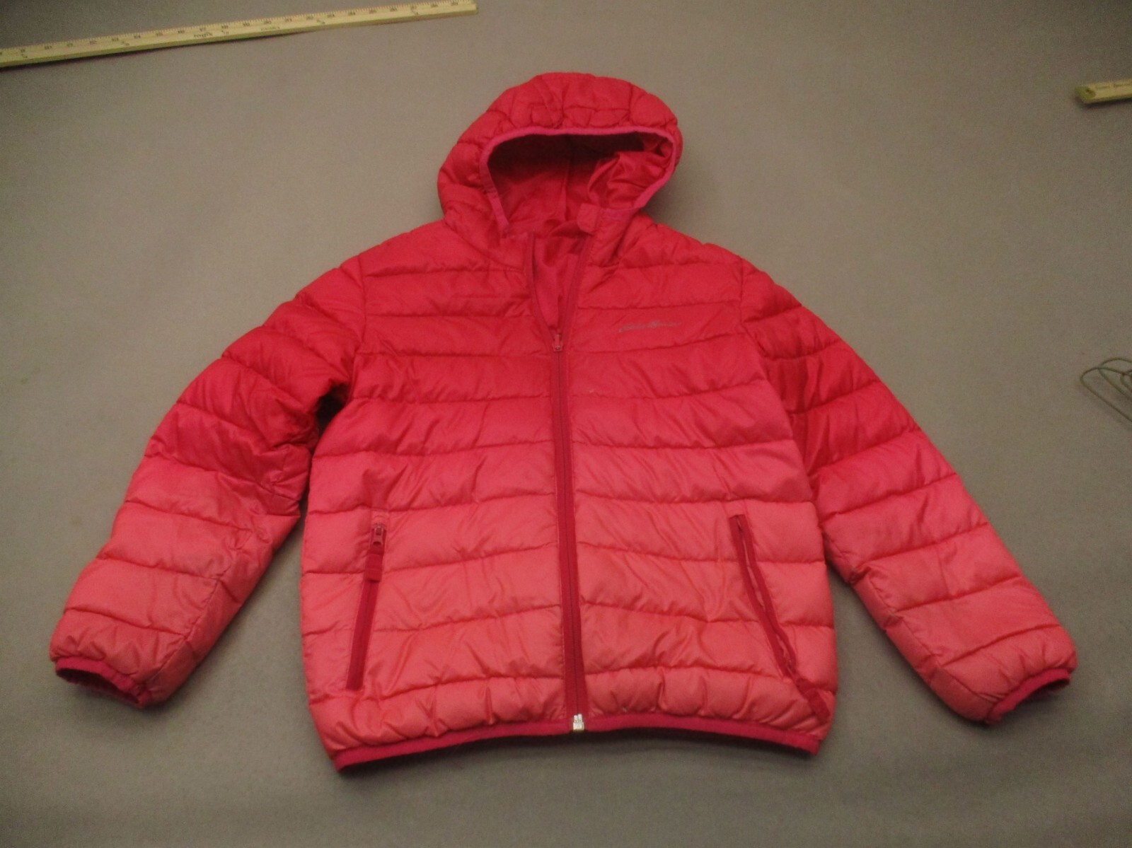 Eddie Bauer Size S (7/8) Girls Red Duck Down Full Zip Pocket