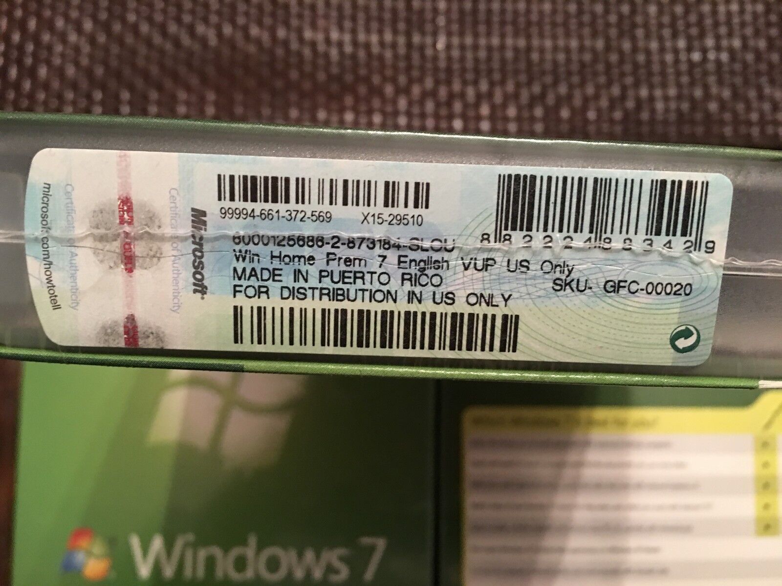 Microsoft Windows 7 Home Premium, Upgrade, SKU GFC-00020 Microsoft Windows 7 Home Premium, Upgrade, SKU GFC-00020