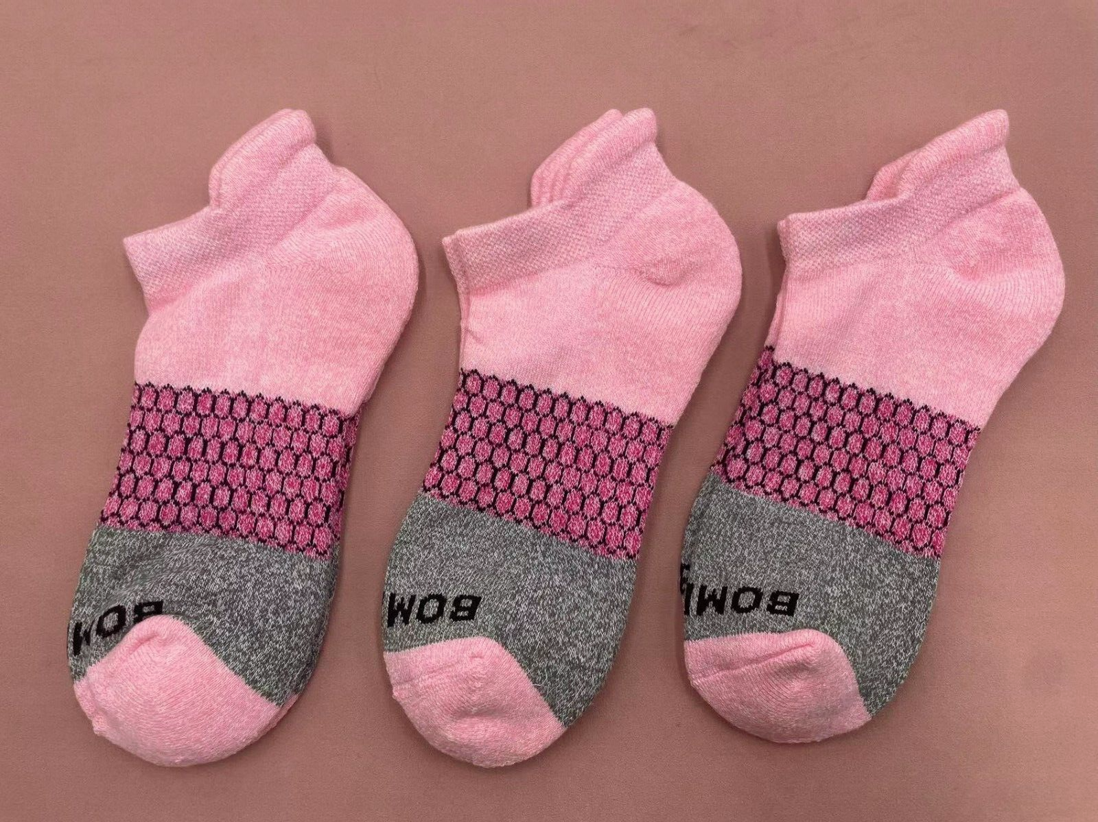 3 Pairs Women's Bombas Tri-Block Marl Pink Ankle Nice Sock Size M