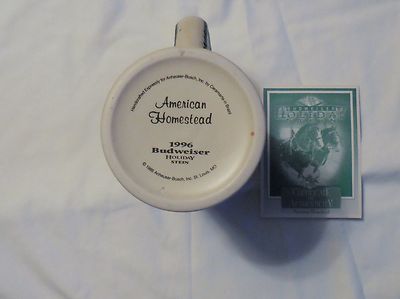 1996 Budweiser Holiday Stein featuring The Clydesdales. American Homestead   MIB