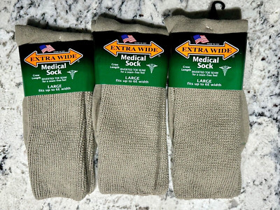 EXTRA WIDE Socks Medical Diabetic Athletic Socks Size Large 12-16 TAN 3 Pairs