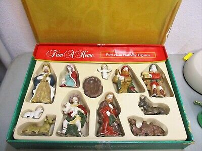 Vintage Porcelain Nativity Hand Painted 12 pieces Figurines Ceramic Bisque