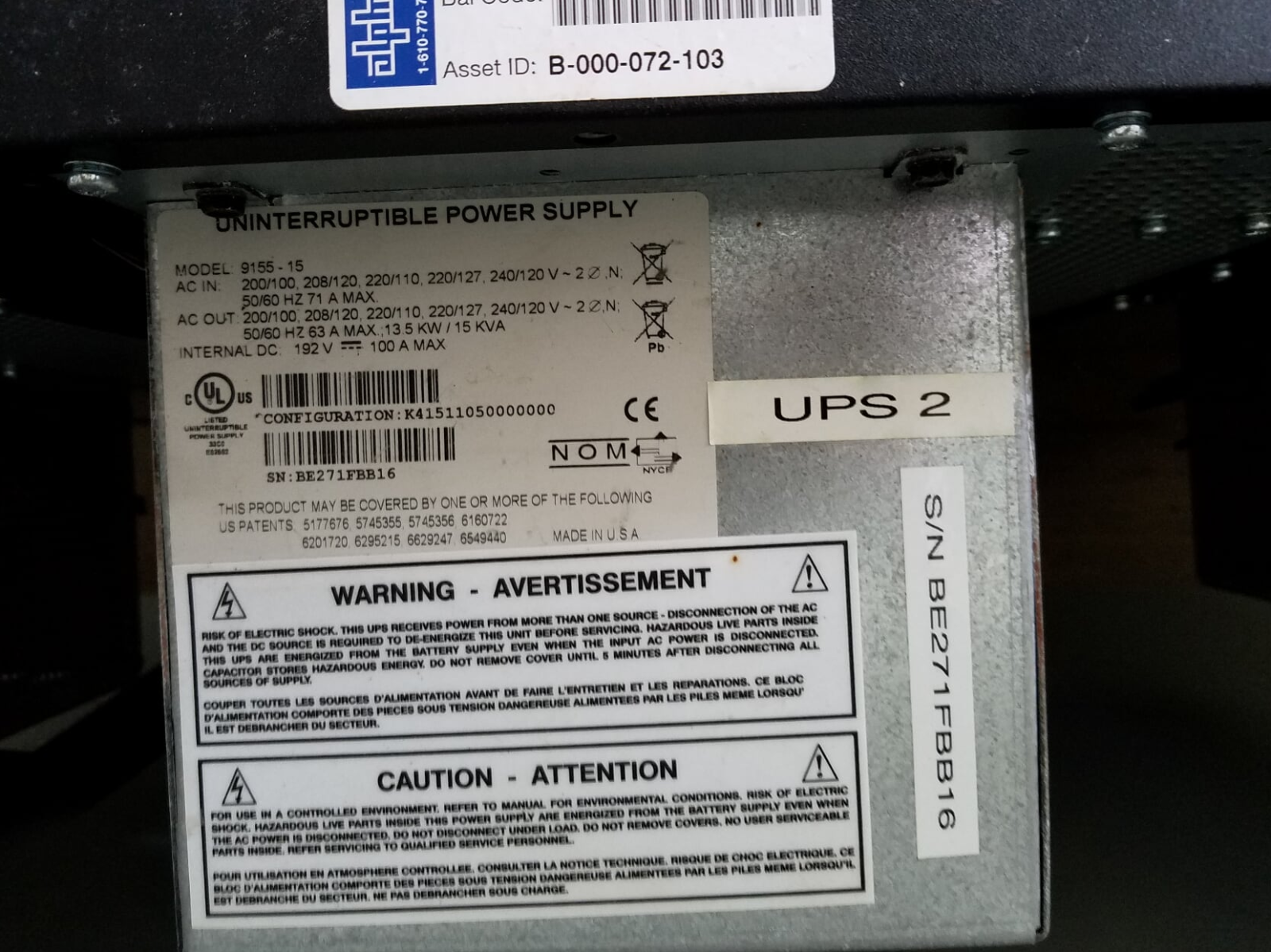 2011 Eaton PW 9155-15 15kVA 13.5kW UPS 240/120v