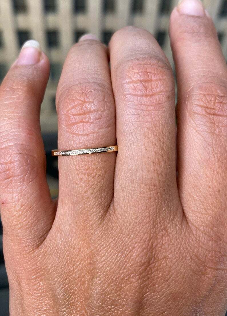 Pre-owned Handmade Diamond Wedding Band / 14k Gold Half Eternity Channel Set Diamond Wedding Ring In White