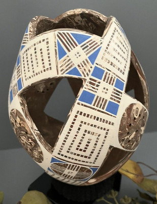Mata Ortiz Pottery Marbleized Mixed Clay Edmundo Lopez Cut Side Olla Mexican Art