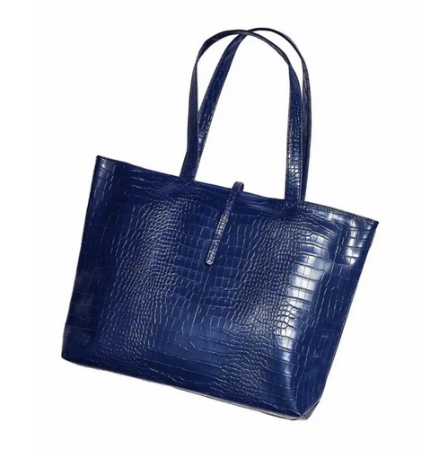 Saks Fifth Avenue Navy Blue Faux Croc Leather Tote Bag