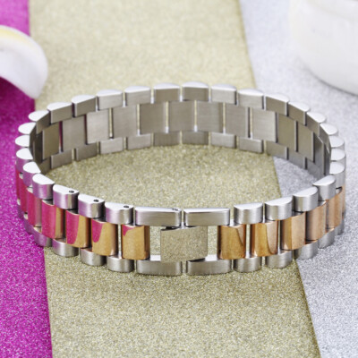 New Men's Wide Gold Silver Tone Stainless Steel Bracelet Wrist Link Chain Bangle