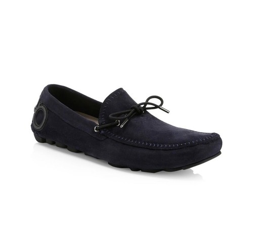 Pre-owned Ferragamo 100% Authentic Salvatore  Atlante Suede Drivers With Gancini Heel 10e In Blue