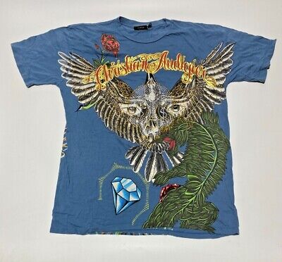 Christian Audigier T-shirt Dimond Blue Men's Authentic Vintage/New L