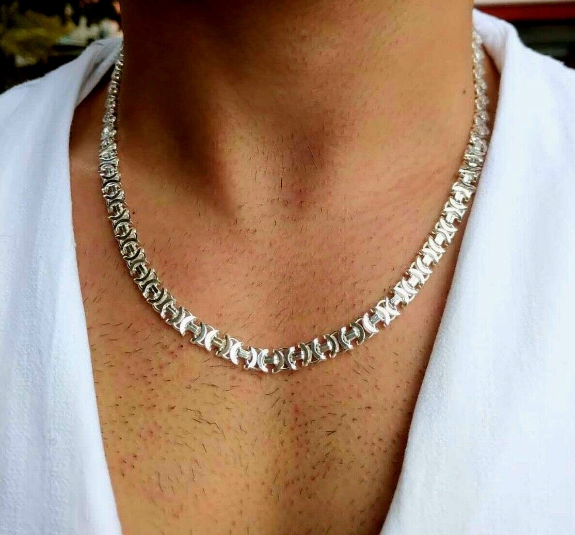 Pre-owned Handmade 7mm Flat Byzantine Mens Chain Euro King Necklace 925 Sterling Silver 48gr 22"