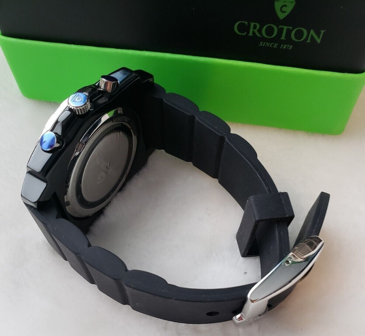 Pre-owned Croton Duratron Chronograph, Men's Watch Black Band White Face-new