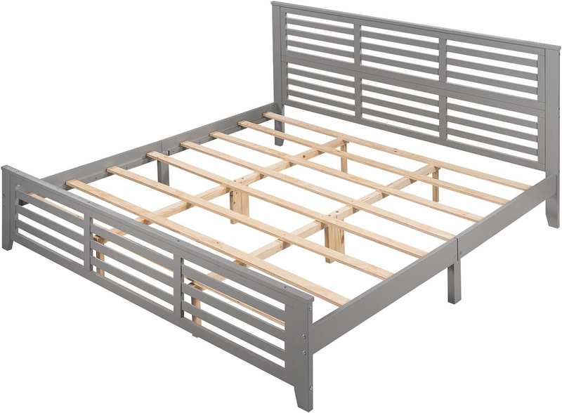 King Size Platform Bed Frame Wooden Bed Frame with Headboard and Footboard/No Bo