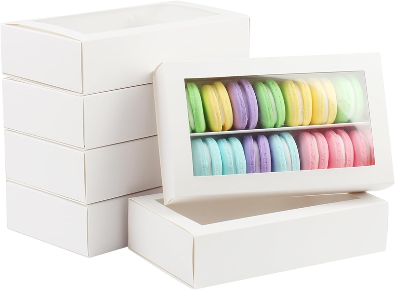 30 Pack Macaron Boxes for 12, Macaron Gift Box with Clear Window, White Bakery B