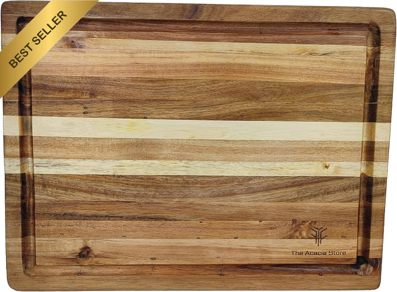 Acacia Wood, Thick Professional Heavy Duty Butcher Block Cutting Board, with Jui