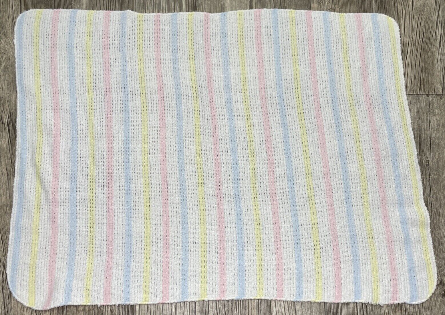 Vintage Thermal Open Weave Acrylic  Pastel Stripe Small  Baby Blanket