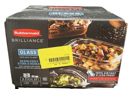 Rubbermaid Brilliance Glass Food Storage Containers, Leak Proof, 3 Pack, 4.7-Cup