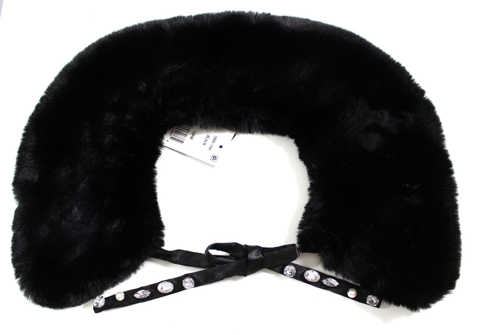 STEVE MADDEN 300100 Embellished Faux Fur Collar Ties Black