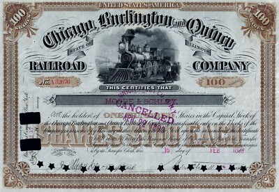 Chicago Burlington and Quincy Railroad Company, Illinois 1899 (100 Shares) Tax-M