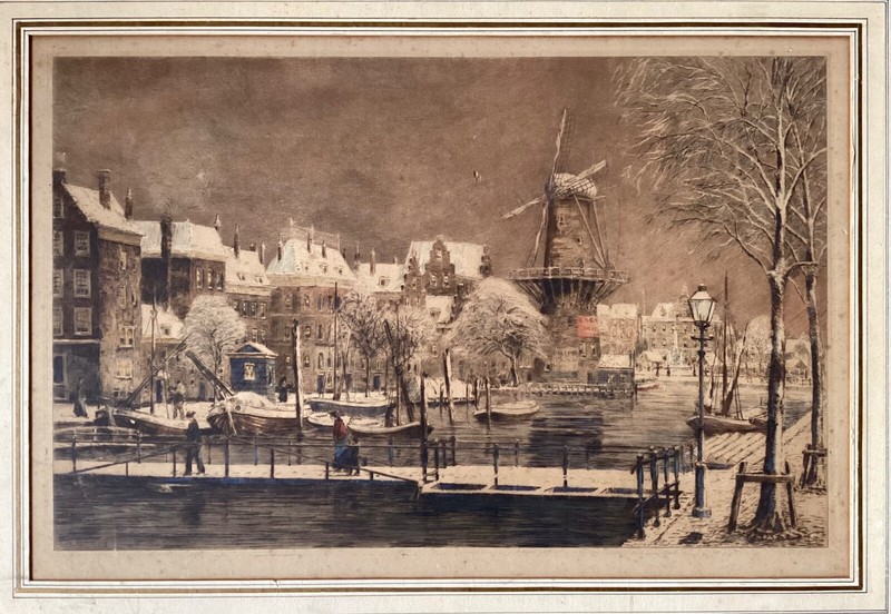 Eugene Rensburg (1872-1956) Gravure Eau-Forte - Coolsingel Ã  Rotterdam En 1912